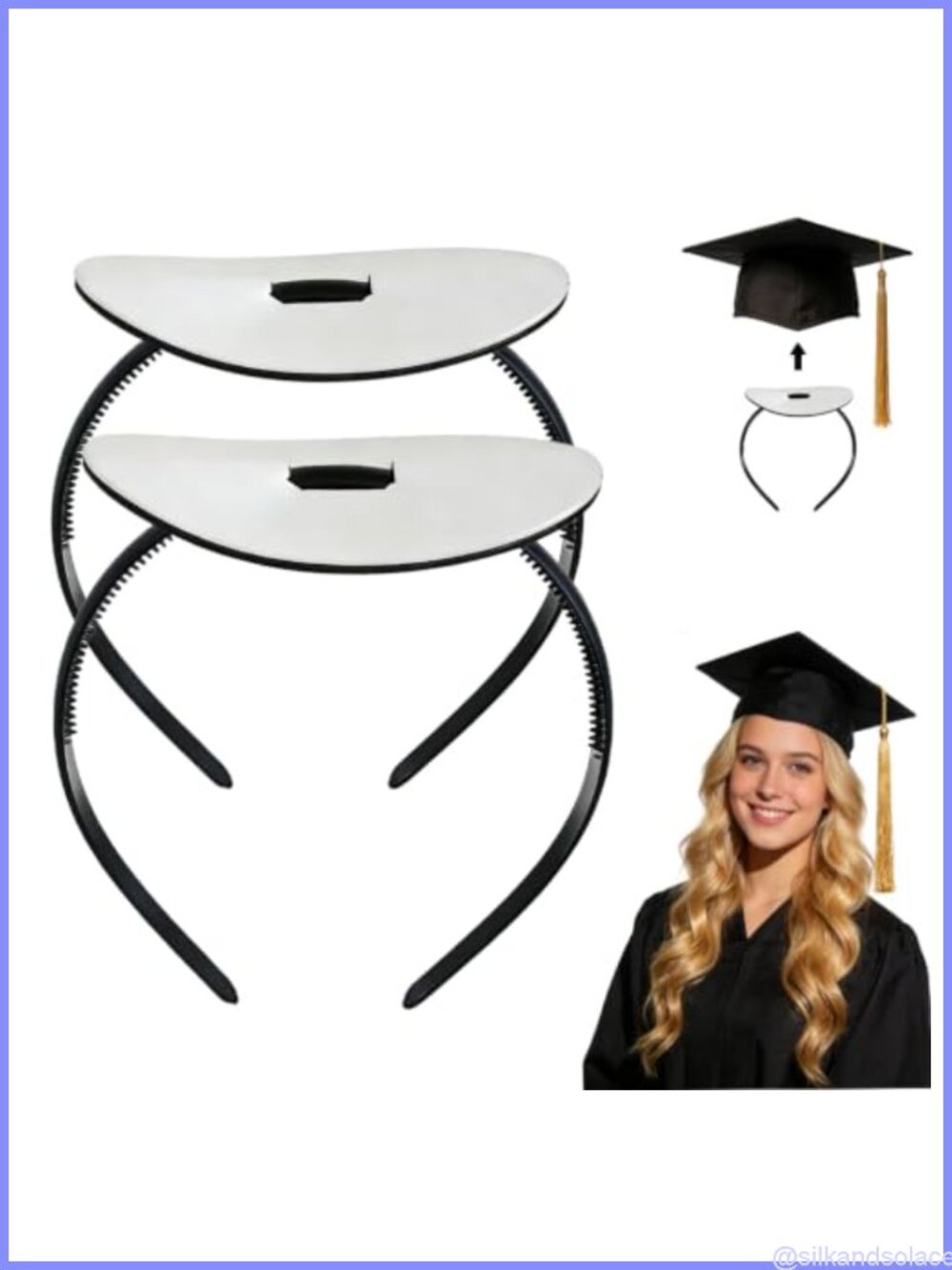 Graduation Cap Headband Insert 2 Pack Hook & Loop Secure Anti-Fall